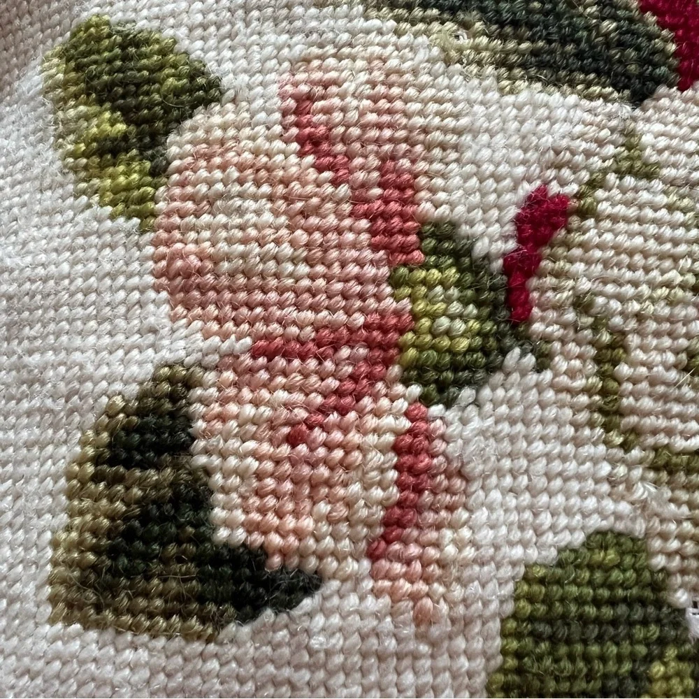 Vintage Needlepoint Pillow with Ruffle Trim – 14”x14” (+2” Ruffle)
